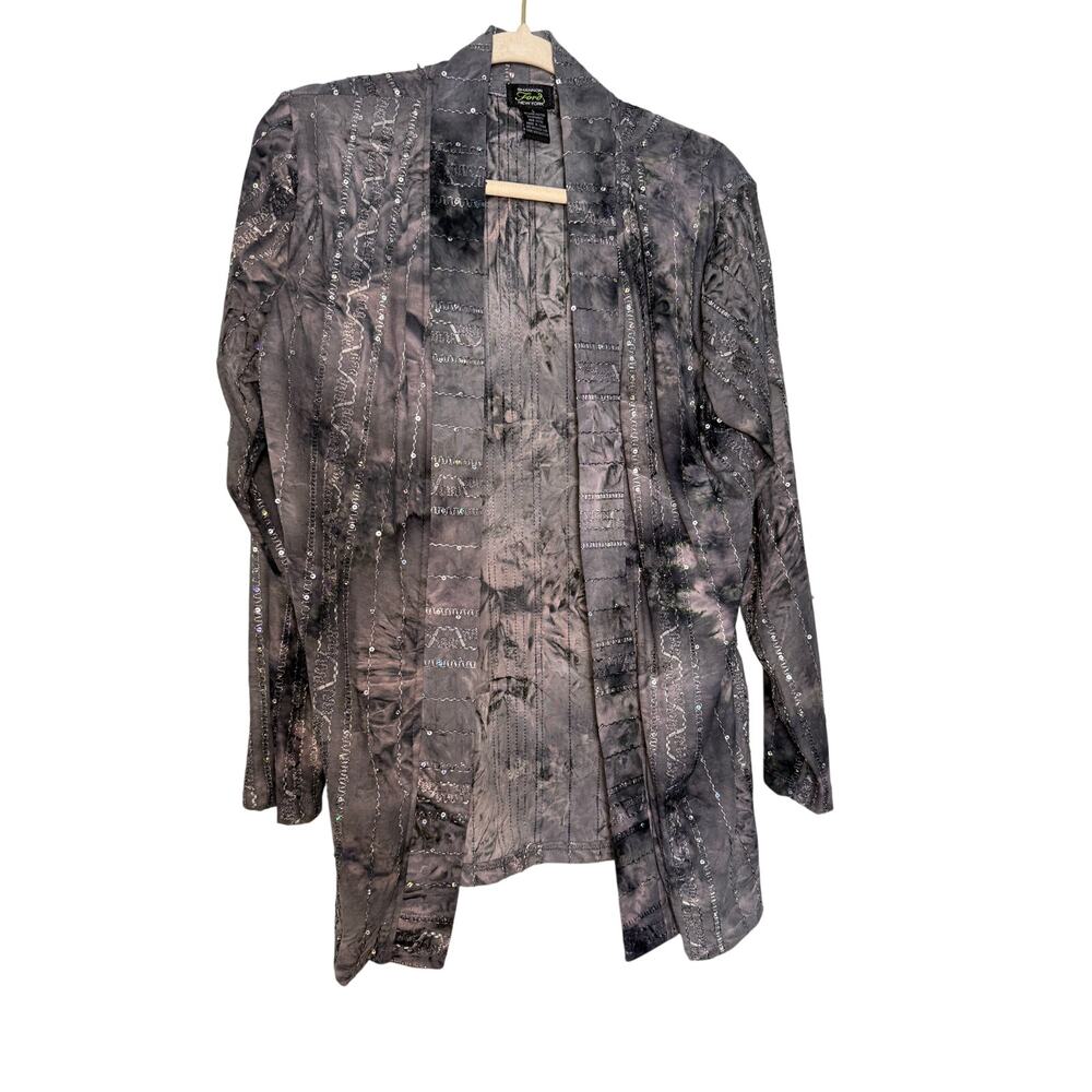 Shannon Ford grey tie dye embellished open front cardigan